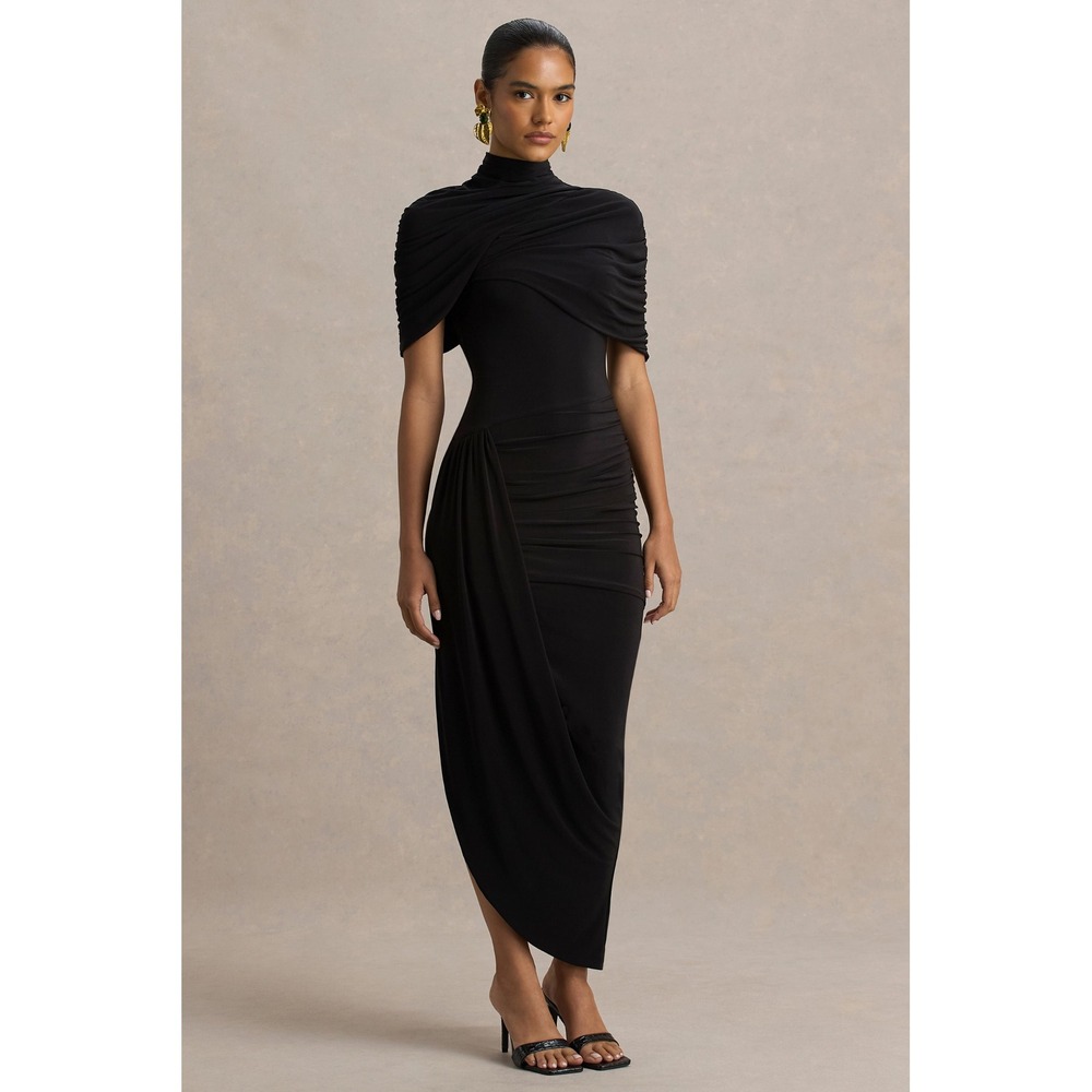 Club L London Black Draped Midi Dress